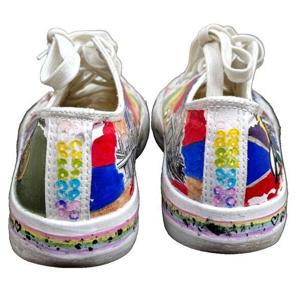 Rainbow White Canvas Custom Sneakers Women 11 Men 9.5 NYC Marvel Statement Shoes - Picture 3 of 12